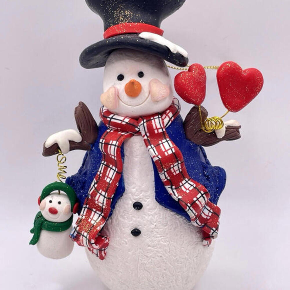 Snowman And Baby Polymer Clay Christmas‎ Ornament 5.75" Height